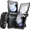 i-Blason for Samsung Galaxy Z Flip 6 Case, ZFlip 5 Case with Stand, [Built-in Screen Protector] [Hinge Protection] [Belt-Clip], Military Phone Case for Samsung Z Flip 7 FE/6/5, Armorbox, Black