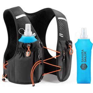 Sahara Sailor Running Vest for Women Men, 2PCS 500ml Soft Flasks, Adjustable Chest Waist Fit, Multi-Pockets, Lightweight Breathable Reflective Hydration Backpack for Running, Trail, Cycling, Hiking