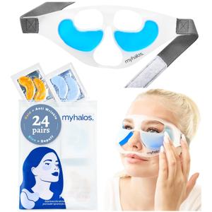 MyHalos Patented Eye Ice Pack for Puffy Eyes Set - Under Eye Masks for Dark Circles and Puffiness- 24 Eye Patches for Wrinkles - Under Eye Ice Pack With Under Eye Patches - Cold Eye Mask for Puffiness