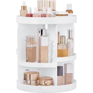 HBlife 360 Rotating Makeup Organizer Plus Size Adjustable Carousel Large Capacity Revolving Perfume Organizer Skincare Organizers Cosmetic Storage Spinning Holder for Vanity, White