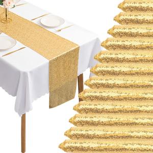 12 Packs Sequin Table Runner Champagne Gold 12 X 108 Inch Glitter Dining Table Runner for Birthday Wedding Engagement Bridal Baby Shower Bachelorette Holiday Celebration Party Supplies Decorations