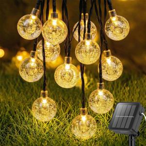 Metaku Solar String Lights for Outside, 20FT 30 LED Crystal Globe String Lights, Solar Powered Outdoor Lights with 8 Lighting Modes, Patio Hanging Lights for Garden, Camping and Party Decor Warm White