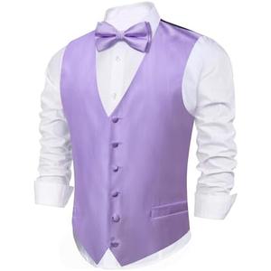 Barry.Wang Men's Waistcoat Bowtie Set Paisley Jacquard Silk V-Neck Vest Handkerchief Cufflinks Formal/Leisure Wedding Party S