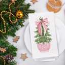 Chinoiserie Christmas Kitchen Towels, Pink Bow Coquette Christmas Tree Dish Towels for Kitchen Bathroom, Pink Christmas Hand Towels for Bathroom Kitchen, Grandmillennial Decor,16x24 Inches Set of 2