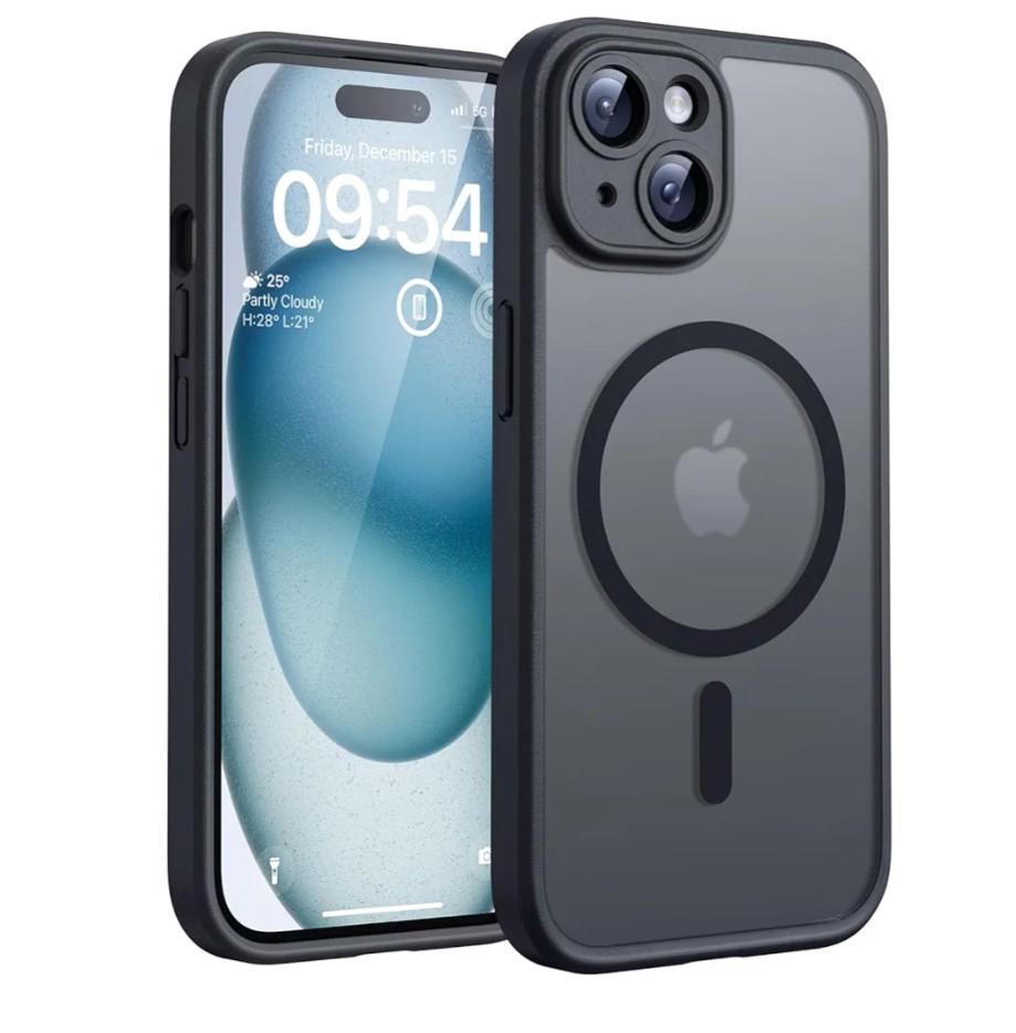TOCOL for iPhone 15 Case, Full Camera Protection, Built-in Magnetic Ring, Compatible with Magsafe, Drop Protection, Translucent Matte Phone Case for iPhone 15 6.1 inch (Black