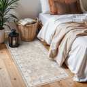 Washable 2x4 Entryway Area Rugs: Vintage Water Resistant Kitchen Rug Non-Slip Durable Doormat Ultra Soft Living Room Bedroom Carpet Indoor Low Pile Floor Mat for Bathroom Dining Room(2x4,Beige)
