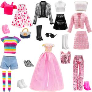 15 Pieces 11.5 Inch Girl Dolls Fashion Pack 6 Set Doll Clothes Include Chic Suits Party Gown Sequin Outfit Stylish Dress 6 Pairs of Shoes 3 Accessories for Girl Dolls Clothing(NO Doll)