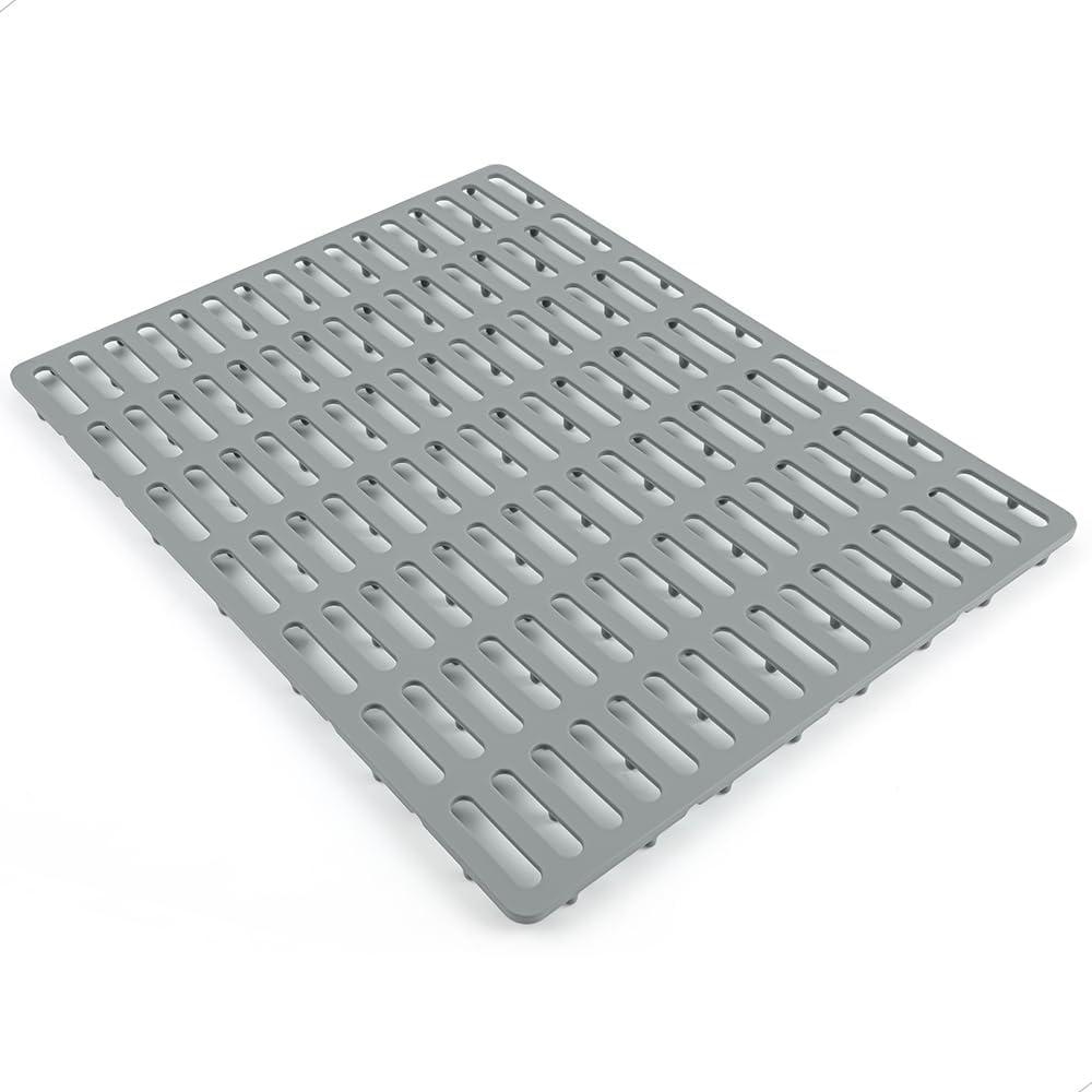 Kitchen Sink Mat, Sink Protector, Silicone Mat, Heat Resistant, No Smell, Raised Feet, 16.34 x 12.8