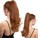 youngways Clip in Ponytail Extension 18 Inch Pony Tails Hair Extensions for Women Long Straight Curly Tail Ponytail Hair piece Synthetic Fake Versatile Pony (Tizian Red)