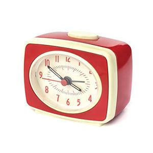 Kikkerland Small Retro Classic Vintage Style Ticking Quartz Movement Analog Alarm Clock, Glow in The Dark Hands, for Bedroom, Office, Home Decor, Battery Operated, in Red