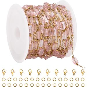UMAOKANG 13 Feet Light Pink Crystal Chain for Jewelry Making Gold Plated Stainless Steel Link Chains Bulk on Spool