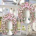 Artificial Hanging Flowers for Outdoors, 4 PCS 600 Blooms UV Resistant Morning Glory Faux Silk Vines, No-Odor Realistic Fake Plants for Garden Planter Porch Patio Decoration, Pink