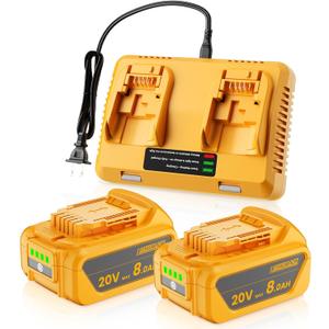 Bonadget 2Pack 8.0Ah Replacement for Dewalt 20V MAX Battery and DCB102 Charger Combo Compatible with Dewalt 20V MAX Battery Charger Kit DCB206 DCB207 DCB200 DCB201 DCB203 Lithium Power Tools (Black&Yellow)