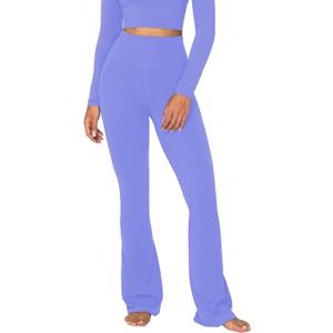 Sunzel Mini Flare Leggings for Women, High Waist Yoga Pants with Tummy Control, Casual Gym Workout Bootcut Leggings (Blue, M)