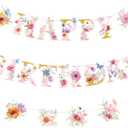 2 x Wildflower Birthday Decorations for Girls - 3 Pcs Wildflower Happy Birthday Banner Decoration Party Supplies, Garland Flower Party Decor for Women Girl