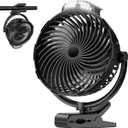8-Inch Rechargeable Clip on Fan, 10000mAh Portable Camping Fan with LED Light, 9-Speed Ultra Quiet Airflow, 30H Runtime, 360 Rotating Desk Fan for Golf Cart, Bedroom, Office, Dorm, Black