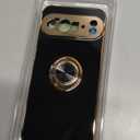 Gritup for Google Pixel 10 Pro XL Case: 2Pcs Screen Protector | 360 Rotation Ring Holder Magnetic Kickstand | Plating Gold Edge Soft TPU Protective Basic Cover Funda para Pixel 10 Pro XL Black