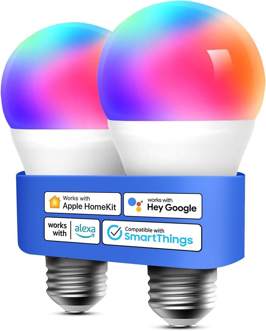 meross Smart LED Light Bulb, Smart WiFi LED Bulbs Compatible with Apple HomeKit, Siri, Alexa, Google Home & SmartThings, Dimmable E26 Multicolor 2700K-6500K RGBWW, 810 Lumens 60W Equivalent, 2 Pack