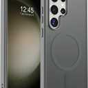 SUPFINE Magnetic for Samsung Galaxy S23 Ultra Case, (Built-in Magnets) (Military Grade Drop Protection) Slim Translucent Shockproof Phone Case,Titanium Gray