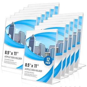 Eocnrhe Acrylic Sign Holder 8.5 x 11 12 Pack, Double-Sided Clear Sign Holder Plastic Stands for Display, Table Sign Stands, L Shape Flyer Holder