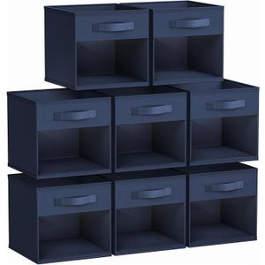 DIMJ Storage Cubes, Cube Storage Bin, 8 Pack Foldable Baskets with Window, Closet Storage Bins with Handle, 11x 11 inch Storage Cubes for Clothes, Toys, Books (Navy Blue)