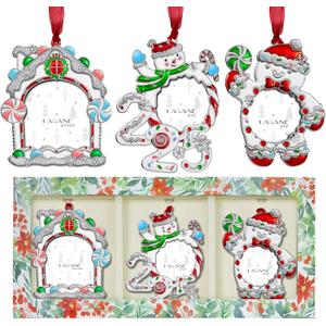 Laraine Christmas Tree Ornaments 3 Pieces  Decorative Hanging 2025 Pendant Snowman with 2.5 Picture Frame Insert for Family and Pet Holiday Keepsake Gift (White (2025))