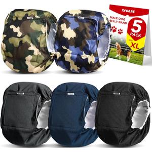 XPCARE Washable Male Dog Belly Band(5 Pack) - Reusable Male Dog Belly Wrap, Dog Diapers Male (X-Large)