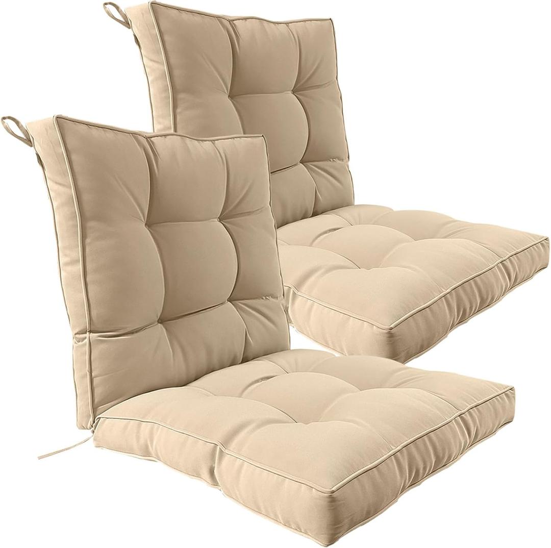 2 Piece Outdoor Patio Chair Cushions, Fade Resistant Outdoor Cushions for Patio Furniture, 6 inch Thickened Rocking Chair Cushions Set (Khaki, 24x24x6 inch - 2 Pieces)