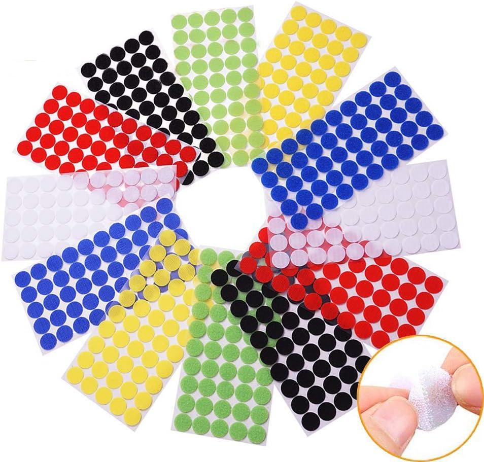 Vkey Colorful Hook and Loop Self Adhesive Fastener Dots Coins Sticky Back Heavy Duty Circles Best for Home, Office, Classroom and Crafts 6 Colors (1.5cm/216 Pairs)