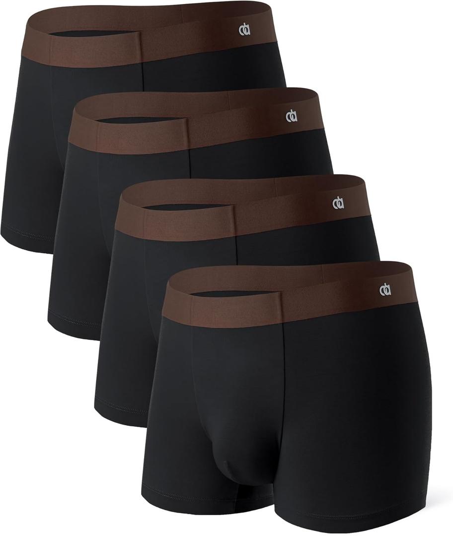 DAVID ARCHY Mens Underwear Moisture Wicking Breathable Bamboo Rayon Seamless Underwear with Support Pouch 4 Pack (Small, Black With 3.5'' Short Leg No Fly)