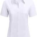 Siliteelon Dress Shirts for Women Short Sleeve Cotton Button Down Shirt Basic Button Up Shirt Collared Shirts Work Shirt (Medium, White)