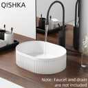 Oval Vessel Sink 16 Inch Above Counter - White Ceramic Countertop Bathroom Sink, 16" x 12" Modern Vanity Art Basin Porcelain Hand Wash Basin