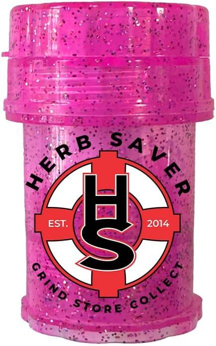 Mini HerbSaver Grinder- Medical Grade Plastic Grinder with Razor Sharp Teeth, Pocket-Sized, Durable & Portable - Ideal for Grinding Herbs and Spices - 1.5"x2.5" (Pink Glitter)