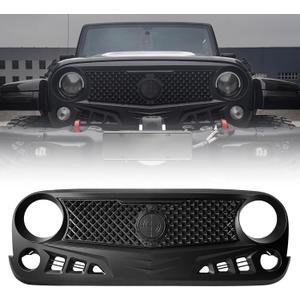 Front Grill with Mesh Matte Black Grille For Jeep Wrangler 2007-2018 Rubicon Sahara Sport JK JKU (Siege)