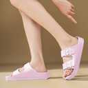 Kids Slides Sandals Boys Girls Toddler Double Buckle Water Shoes Shower Slippers for Summer Beach Pool Indoor Outdoor (Pink, 3-3.5)