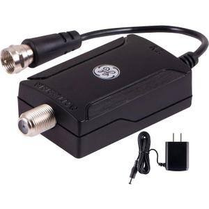 Indoor TV Antenna Amplifier, Antenna Signal Booster, HD TV Digital VHF UHF, Low Noise, AC Power Adapter, Black, 42178