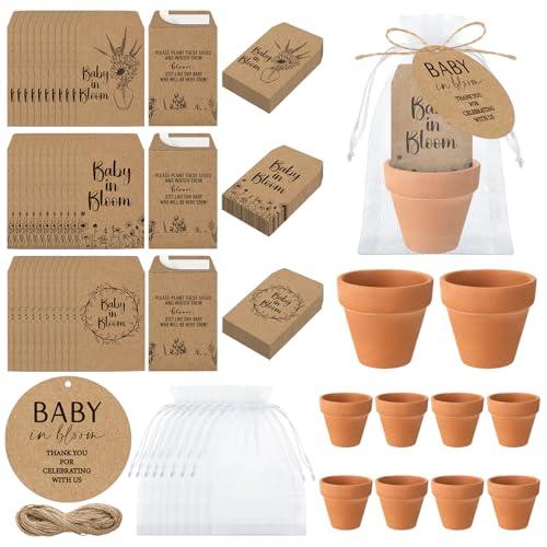 Reallnaive Baby Shower Party Favors Baby in Bloom Envelopes Seed Packets Include 24 Mini Terracotta Pots Seed Packets 24 Self Adhesive Envelopes Thank You Tags Gifts for Party(Kraft Paper)