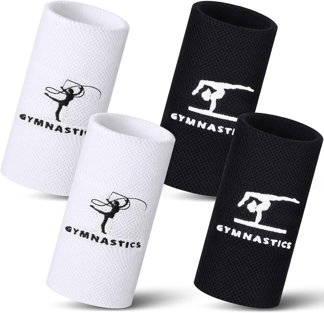 2 Pairs 5.25 Inch Gymnastics Wristbands for Grips for Girls Comfortable Cotton Wrist Bands Sweat Band Long Gymnastics Wrist Sweatbands for Female Gymnasts, Black and White