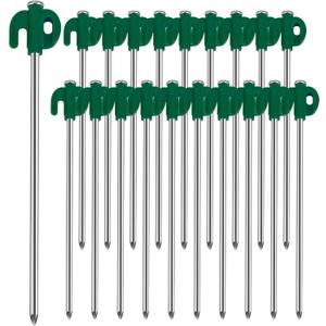 Tent Stakes, 20PCS Galvanized Ground Stake, 10 Inch Non-Rust Metal Tent Pegs Camping Tent Spikes Anchors for Outdoor Canopy, Yard Stakes for Garden, Hiking -Green Tent Stakes, 20PCS Galvanized Ground Stake, 10 Inch Non-Rust Metal Tent Pegs Camping Tent Spikes Anchors for Outdoor Canopy, Yard Stakes for Garden, Hiking -Green