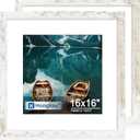 Hongkee 16x16 Frame Set of 2, Distressed White Wood Style - Display Square 12 x 2 with Mat or 16x16 without Mat, Wall Mounting Horizontal and Vertical