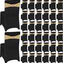 Chumia 100 Pcs Chair Covers and Sashes, Spandex Stretch Chair Slipcovers with Shiny Bowknot for Wedding Party Banquet Anniversary Events Dining Decor (Black,Gold)