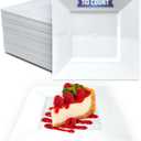 Reli. 110 Pcs Square Plastic Plates Disposable | 6.5" White Disposable Dessert Plates for Party | Hard Plastic | Fancy for Party, Wedding, Small Appetizer, Salads, Dessert