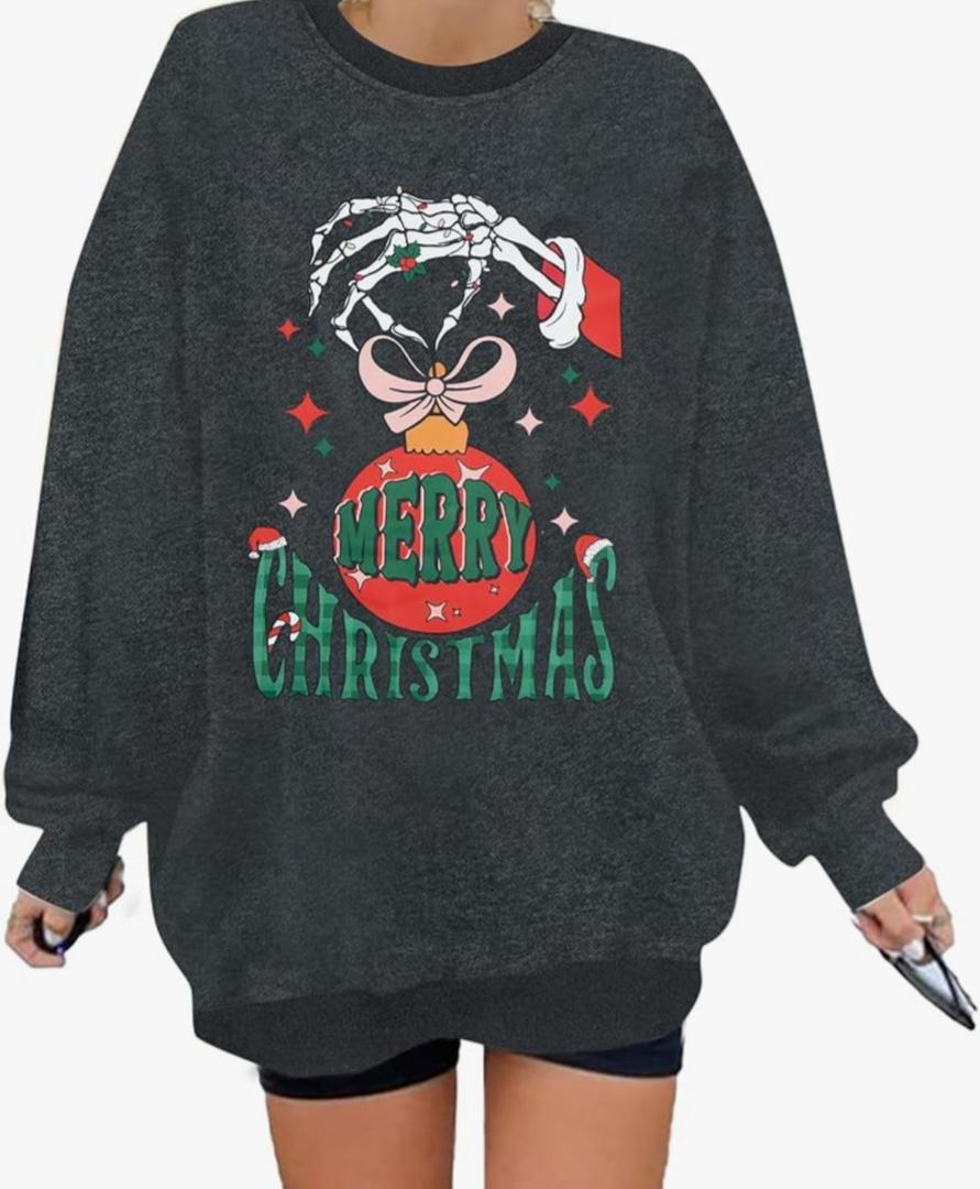 MNLYBABY Merry Christmas Santa Sweatshirt Oversized: Women Christmas Shirt Santa Claus Sweater Christmas Vibes Retro Tops L