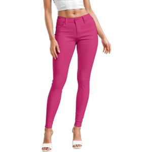 Hybrid & Company Womens Hyper Ultra Stretch Comfy Skinny Leg Work Casual Pants (Large Long, Fuchsia)