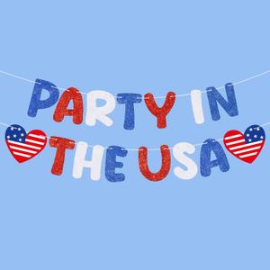 Seenelling Pre Strung Party in the USA Banner Red Blue White 4th of July Sign Happy American 4th of July Decorations Independence Day Party Favors Patriotic Supplies