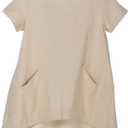 Minibee Women's Cotton Linen Short Sleeve Tunic/Top Tees (3X-Large, Beige)