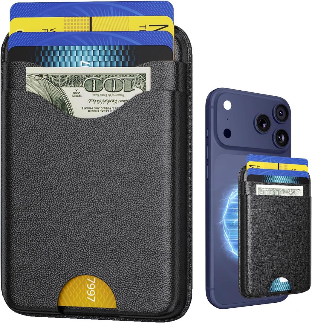 Magnetic Mag-Safe Card Holder for MagSafe Wallet, RFID Leather Mag-Safe Accessories for iPhone, Phone Wallet for iPhone 17/16/15/14/13/12 Series, Not for Mini, Slim