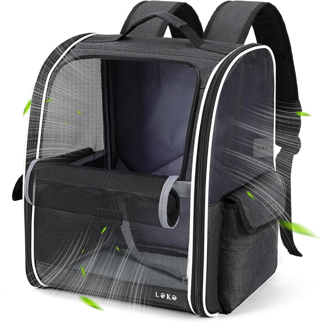Lekereise Ventilated Cat Backpack Carrier, Pet Carrier Backpack Airline Approved for Small Dogs, 13.39" L x 11" W x 16.53" H Fit Up to 18 Lbs, Dogs Foldable Backpack Carrier for Travel, Hiking, Black