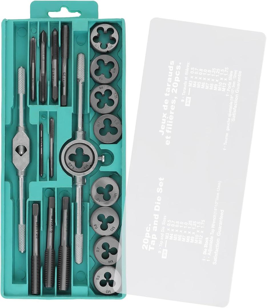 OriGlam 20pcs Alloy Steel SAE, Tap and Die Set, Metric Standard Tap and Die, SAE Thread Tool, Essential Threading Home Tool Cutting Threads for Cutting External and Internal Threads