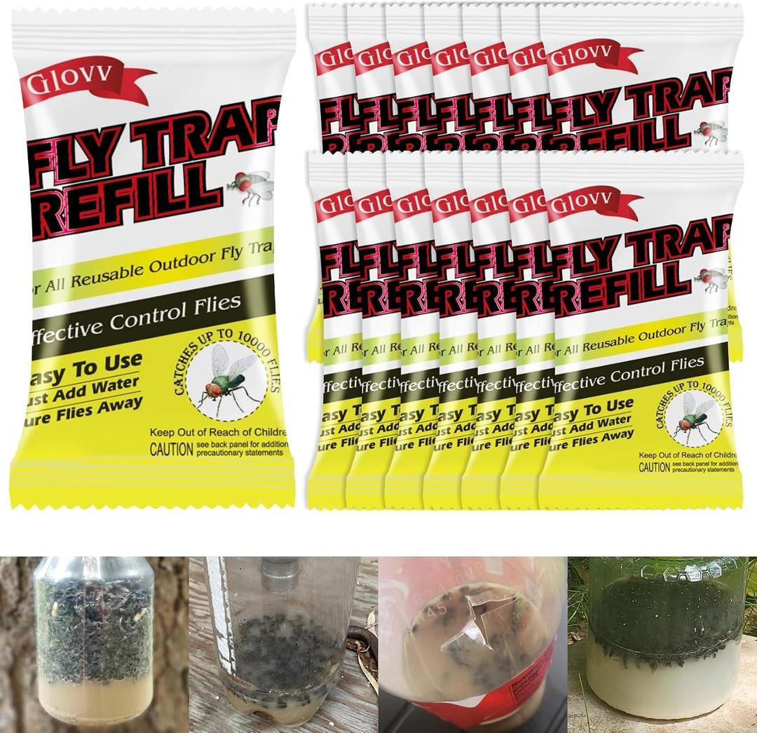 15 Pack Natural Fly Bait Refill, 15 * 30g Fly Trap Attractant Packets Work with All Reusable Flies Traps Outdoor, Fly Magnet Repellent Killer Catcher